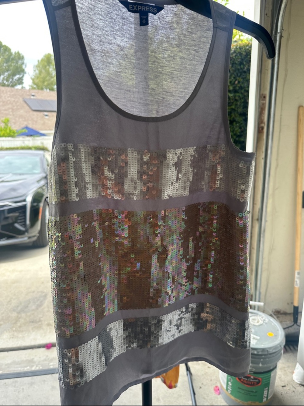 Express Iridescent Sequin Tank Top in Gray